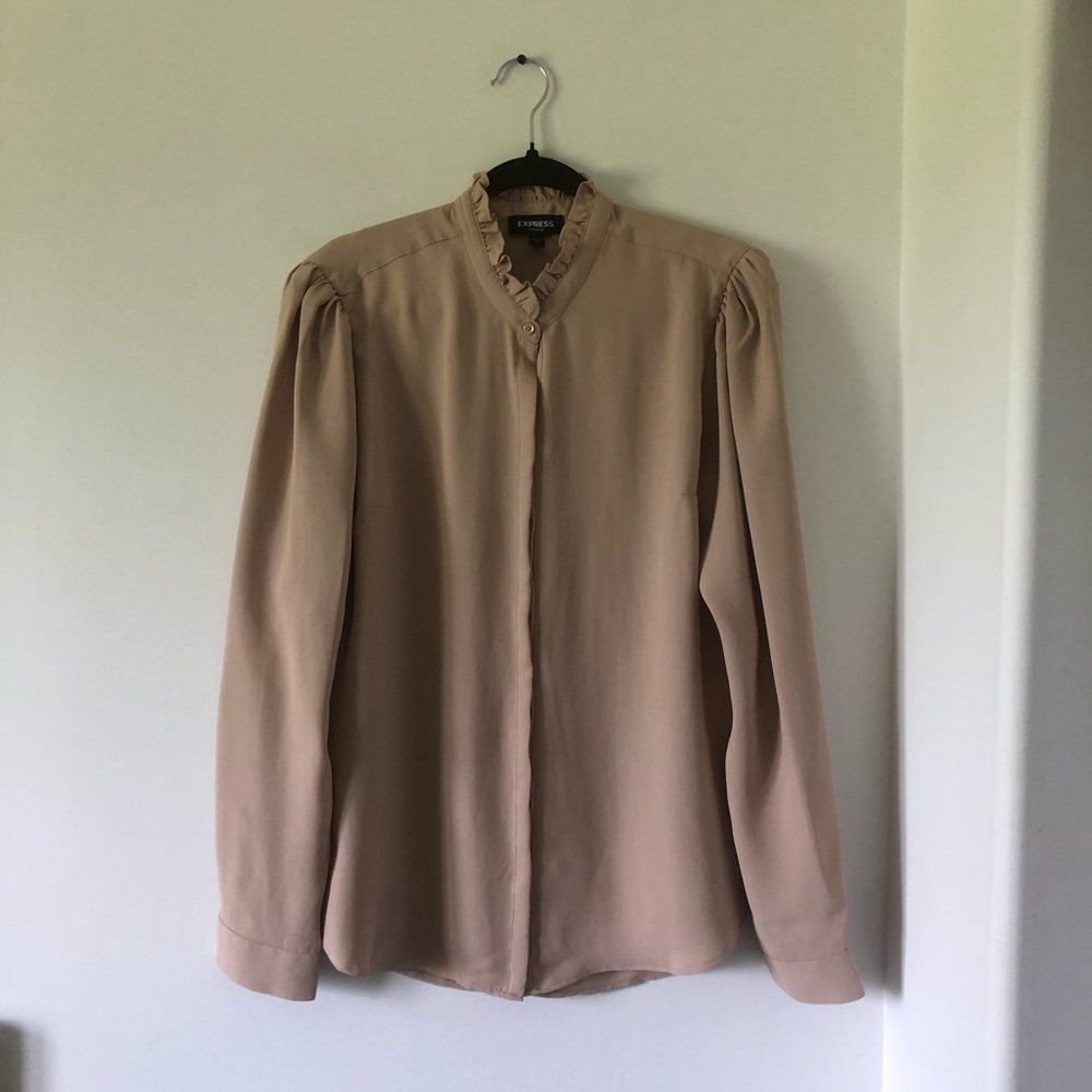 Express Relaxed Ruffle Neck Portofino Blouse |‎ Size L - Picture 2 of 7